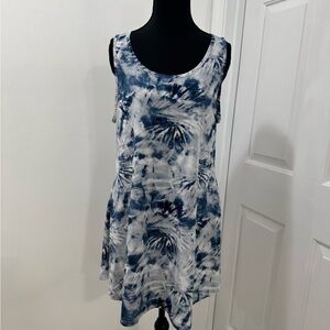 Blue and White Tie-Dye Sleeveless Dress